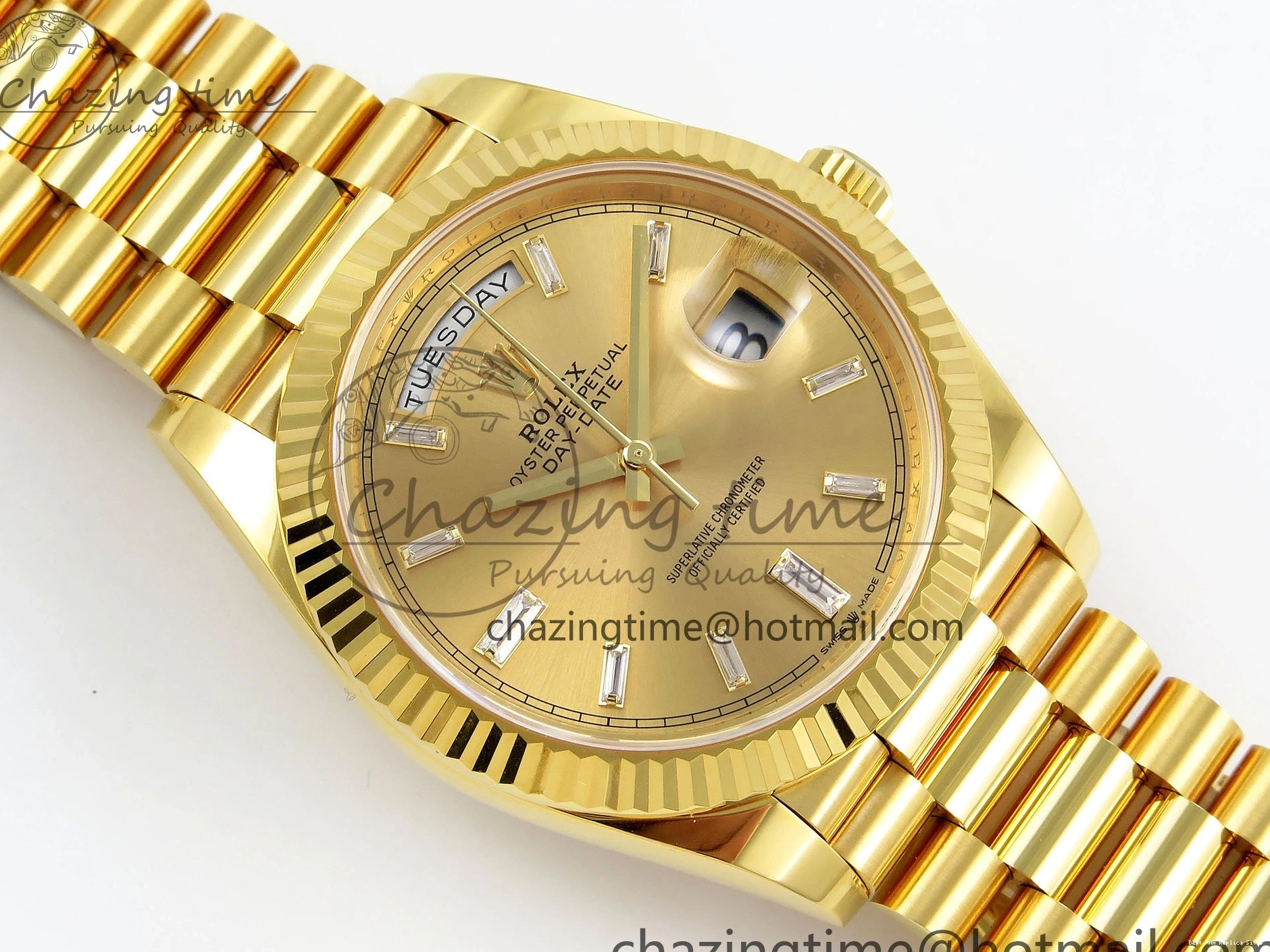 Best AAA Replica Sites Bezel ARF 228238 Crystal Diamonds Bracelet DayDate WrinkleFree 40 YG President VR 1550 on Steel 904L 0123